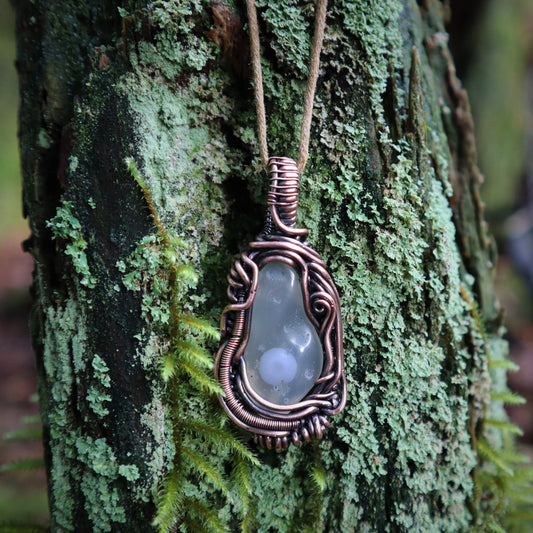 Common Opal Eye Agate Wrapped In Copper