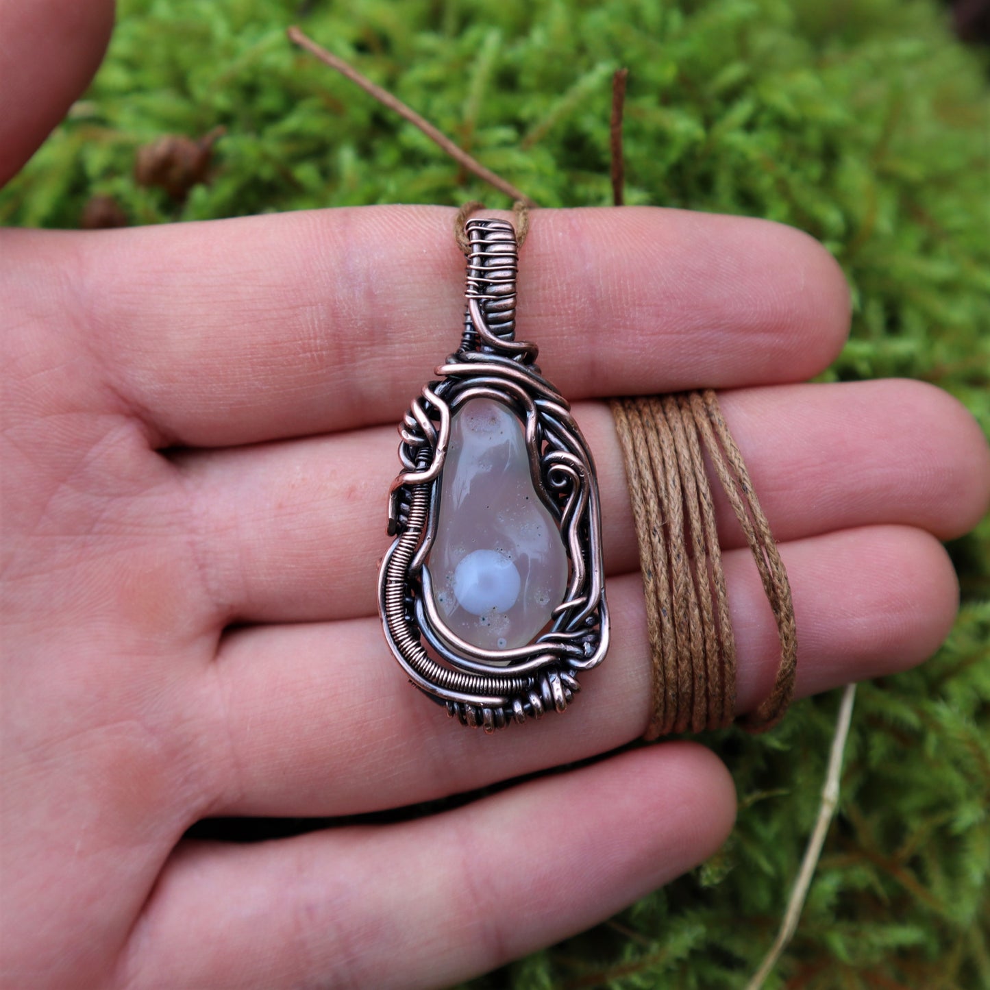 Common Opal Eye Agate Wrapped In Copper